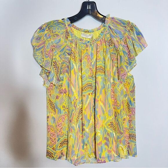 Ramy Brook Ember Flutter-Sleeve Blouse in Yellow NWT XXS - Picture 2 of 10